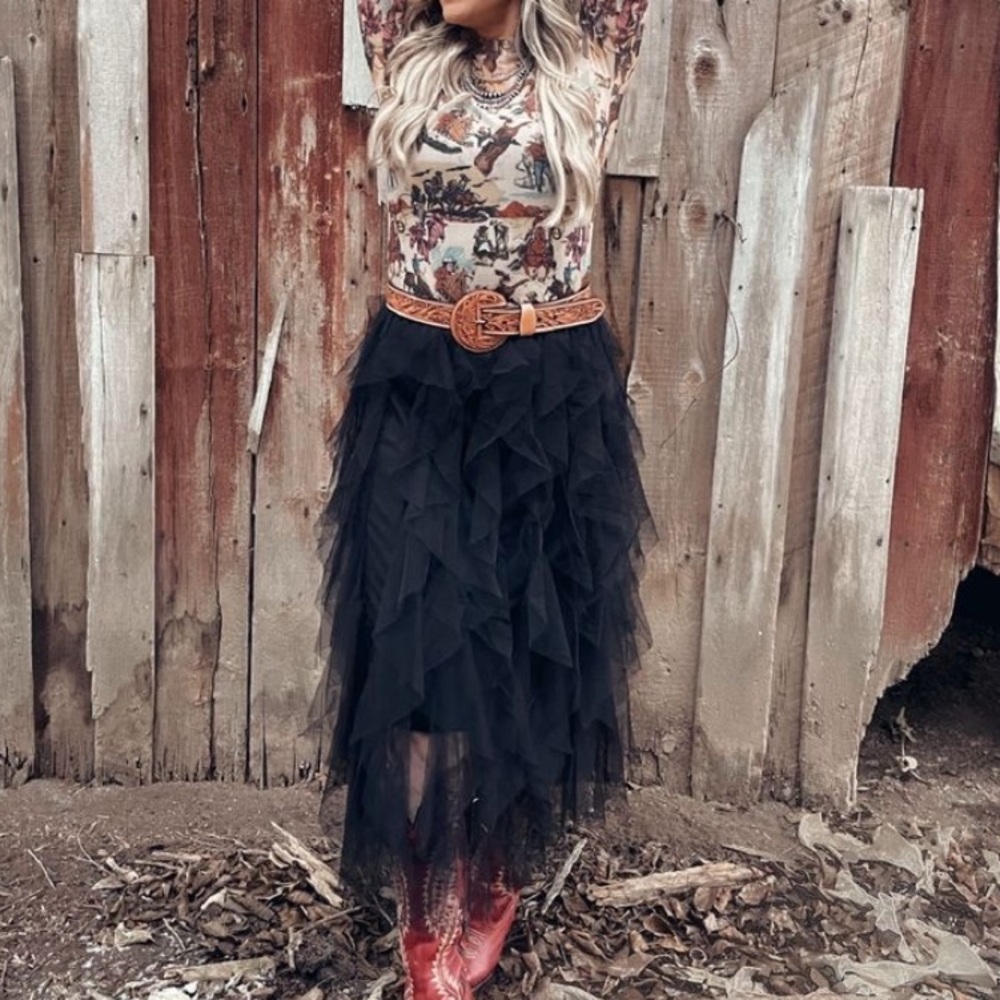 New Tiered Midi Bohemian Evening Skirt
